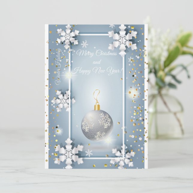 Merry Christmas & New Year! 20XX Silver Luxury Invitation (Standing Front)