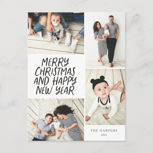 Merry Christmas New Year 4 Photo Collage Holiday Postcard (Front)