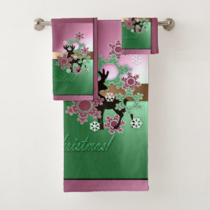 Merry Christmas! , new year , Christmas deer, snow Bath Towel Set