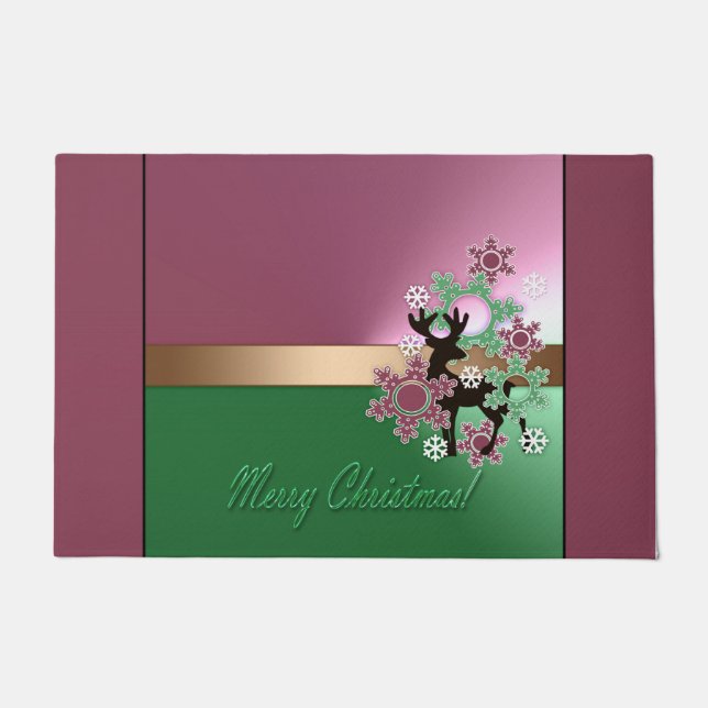 Merry Christmas! , new year , Christmas deer, snow Doormat (Front)