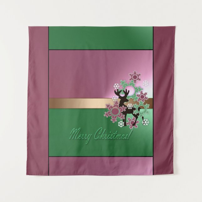 Merry Christmas! , new year , Christmas deer, snow Tapestry (Front)