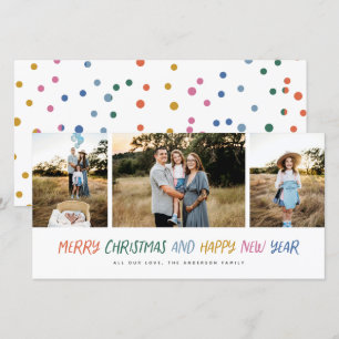 Merry Christmas New Year Colourful 3 Photo Collage Holiday Card