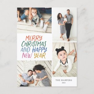 Merry Christmas New Year Colourful 4 Photo Collage Holiday Postcard