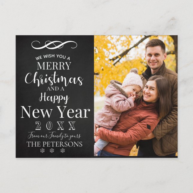 Merry Christmas New Year Cute Typography Photo Holiday Postcard (Front)