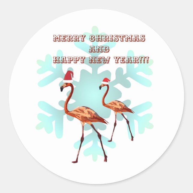 Merry Christmas, New Year Flamingos  Sticker (Front)
