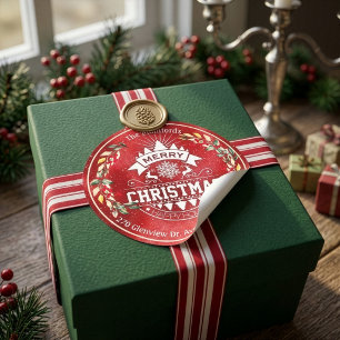 Merry Christmas New Year Floral Red Berry Address Classic Round Sticker