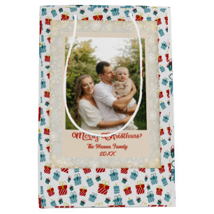 Merry Christmas & New Year gift background pattern Medium Gift Bag