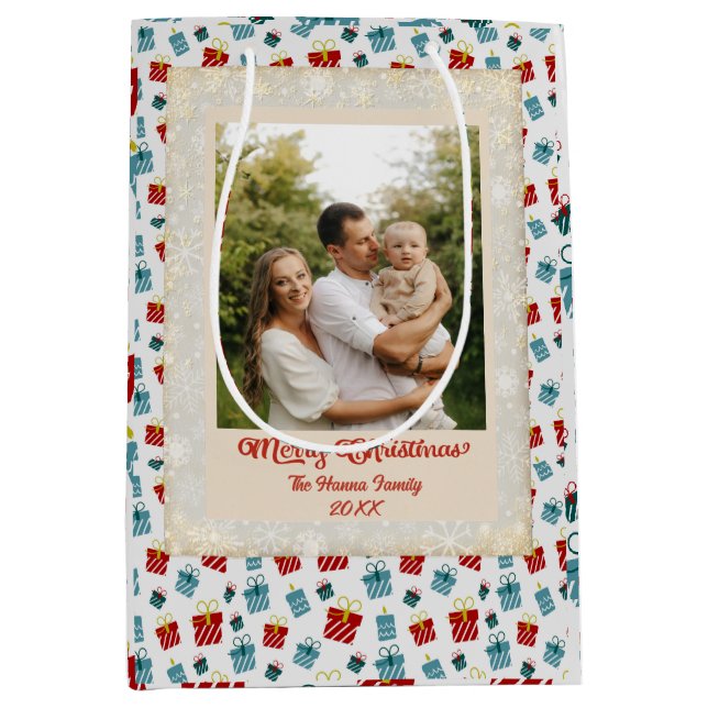 Merry Christmas & New Year gift background pattern Medium Gift Bag (Front)