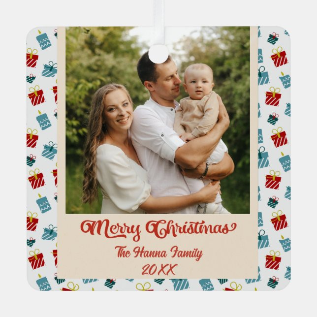 Merry Christmas & New Year gift background pattern Metal Ornament (Front)