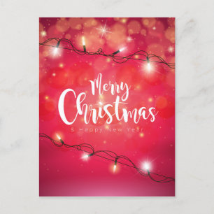 Merry Christmas New Year Modern Wishes Pink Lights Holiday Postcard