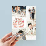 Merry Christmas New Year Red 4 Photo Collage Holiday Card<br><div class="desc">This stylish and festive 4-Photo holiday card features handwritten style greeting in bright colours and a photo collage showcasing your photos. The back side features a floating dot pattern with matching colours. Turn the photos that you love into a personalized holiday card this year. Quick and To customize even further,...</div>