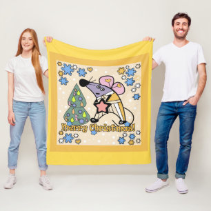 Merry Christmas New Year Symbol Mouse Cartoon cute Fleece Blanket