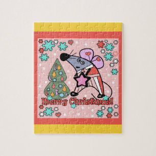 Merry Christmas New Year Symbol Mouse Cartoon cute Jigsaw Puzzle