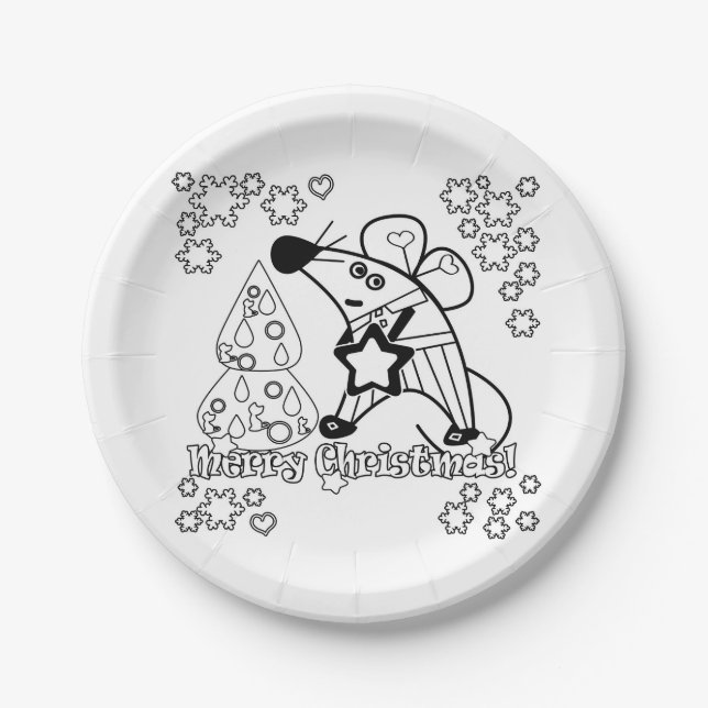 Merry Christmas New Year Symbol Mouse Cartoon cute Paper Plate (Front)