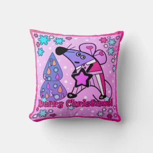 Merry Christmas New Year Symbol Mouse Cartoon cute Throw Pillow