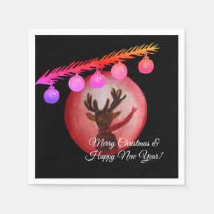Merry Christmas, New Year watercolor deer Napkins