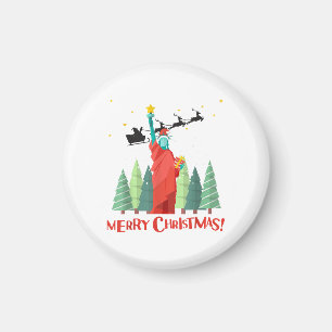 Merry Christmas New York Santa Claus Statue Of Lib Magnet