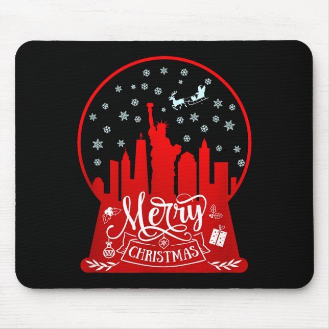 Merry Christmas New York Skyline In Snow Globe Sno Mouse Pad (Front)