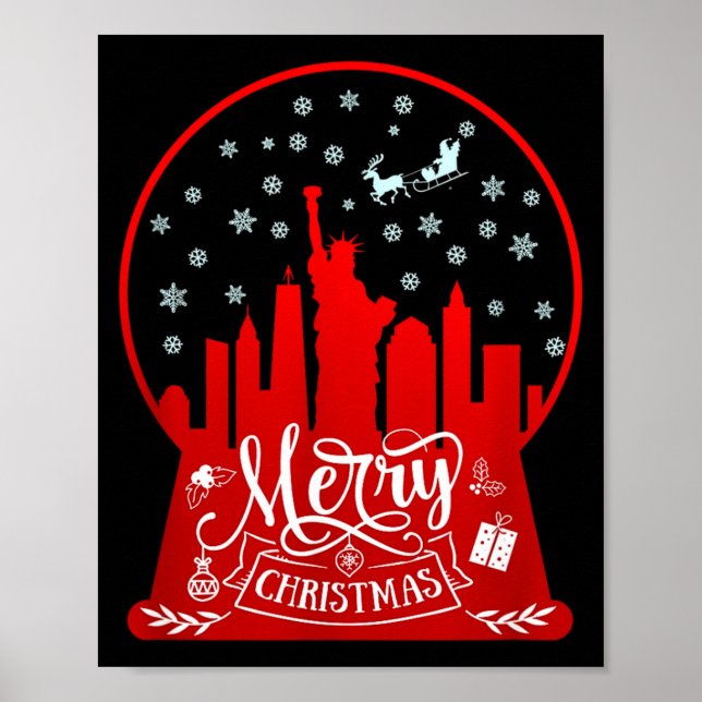 Merry Christmas New York Skyline In Snow Globe Sno Poster (Front)