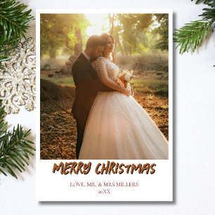Merry Christmas Newlywed Photo Gingerbread Brown  Holiday Card