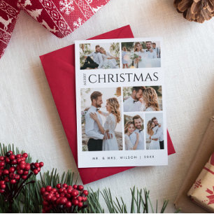Merry Christmas Newlywed Six Photo Black & White Holiday Card
