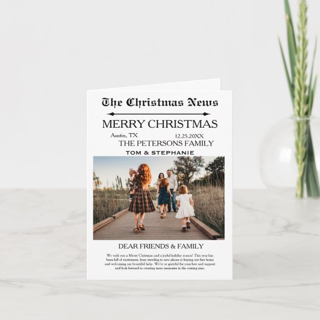 Merry Christmas Newspaper Family Photo Holiday Card (Front)