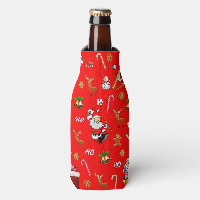 Merry Christmas Nice Naughty 25 December Christmas Bottle Cooler (Bottle Front)