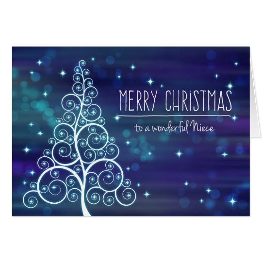 Merry Christmas Niece, Bokeh Effect & Tree Card