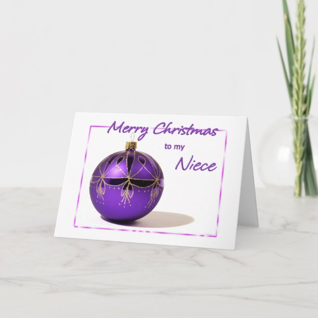 Merry Christmas Niece Purple Ball Card (Front)