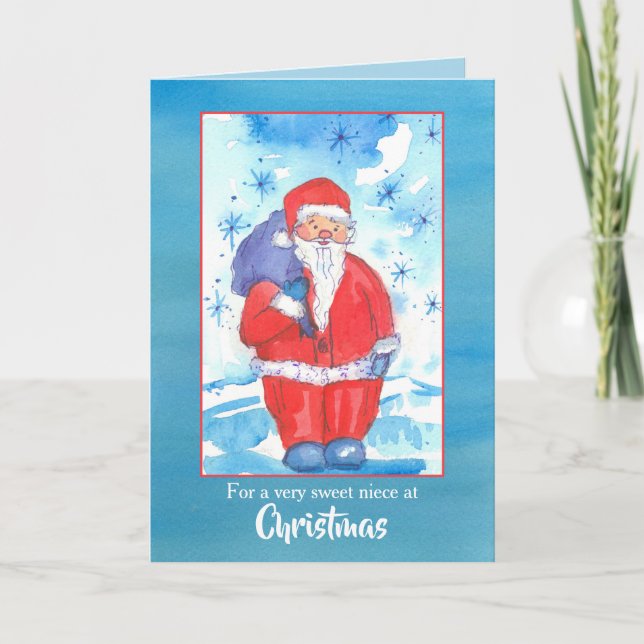 Merry Christmas Niece Santa Claus Snowflakes Card (Front)