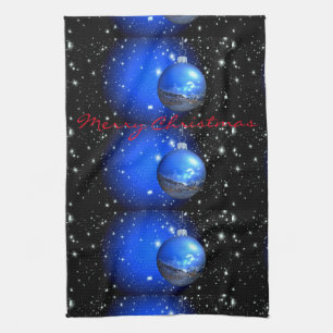 merry christmas night sky ornaments kitchen towel