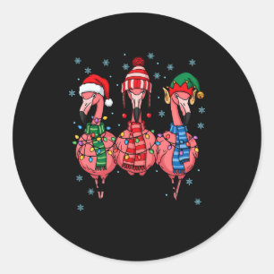 Merry Christmas Nk Flamingo Santa Hat Matching Fam Classic Round Sticker