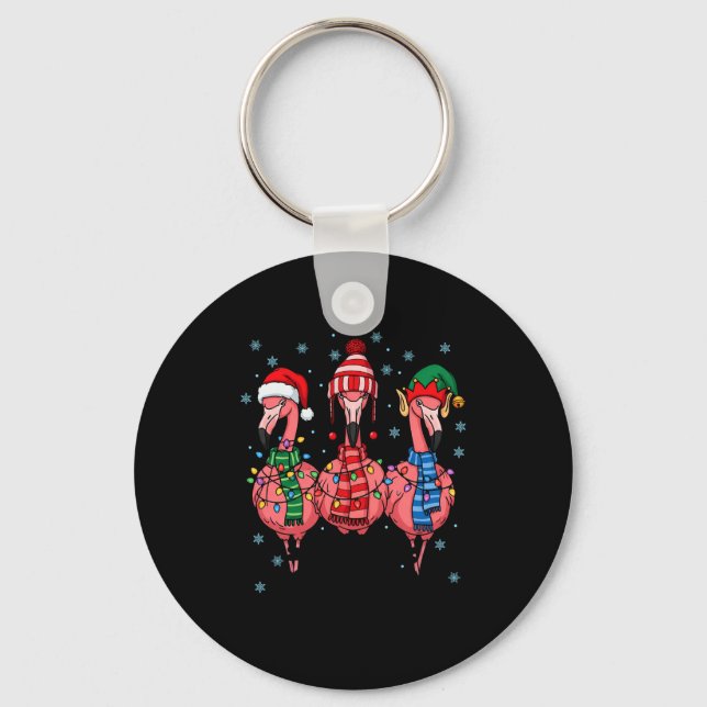 Merry Christmas Nk Flamingo Santa Hat Matching Fam Keychain (Front)