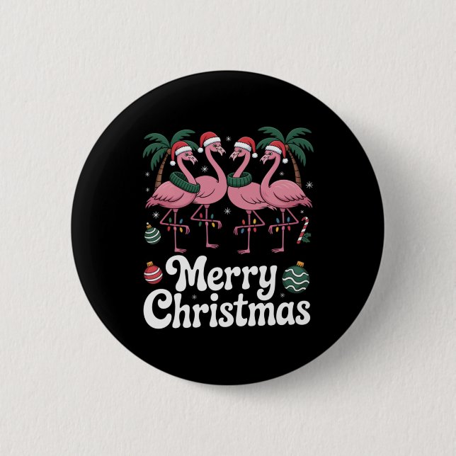 Merry Christmas Nk Flamingo Santa Hat Xmas Light T 2 Inch Round Button (Front)