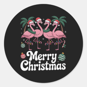 Merry Christmas Nk Flamingo Santa Hat Xmas Light T Classic Round Sticker