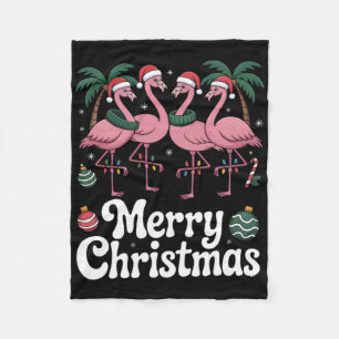 Merry Christmas Nk Flamingo Santa Hat Xmas Light T Fleece Blanket