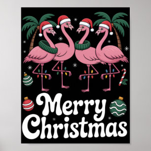 Merry Christmas Nk Flamingo Santa Hat Xmas Light T Poster