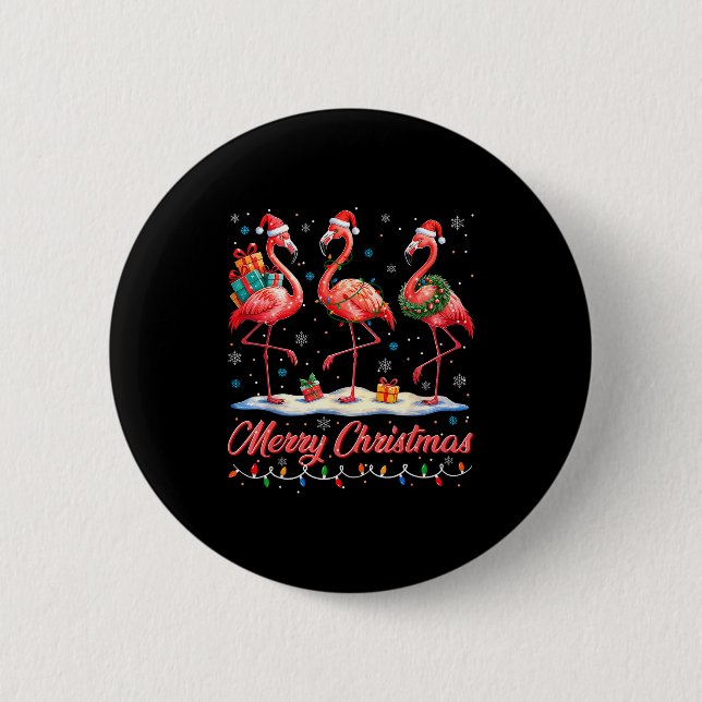 Merry Christmas Nk Flamingo Santa Xmas Womens Mens 2 Inch Round Button (Front)