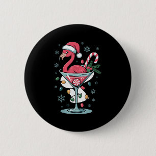 Merry Christmas Nk Flamingo Wine Drinking Lights X 2 Inch Round Button