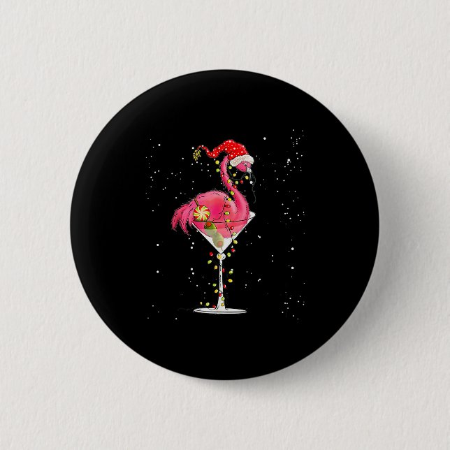 Merry Christmas Nk Flamingo Wine Drinking Lights X 2 Inch Round Button (Front)
