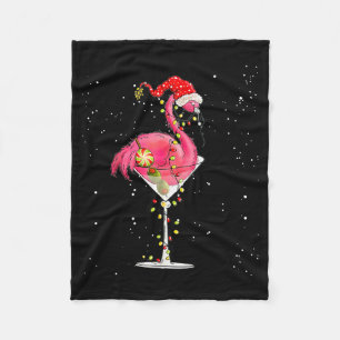 Merry Christmas Nk Flamingo Wine Drinking Lights X Fleece Blanket