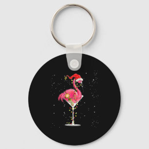 Merry Christmas Nk Flamingo Wine Drinking Lights X Keychain