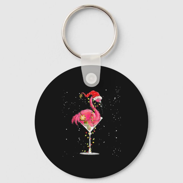 Merry Christmas Nk Flamingo Wine Drinking Lights X Keychain (Front)