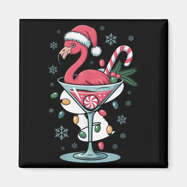 Merry Christmas Nk Flamingo Wine Drinking Lights X Magnet (Front)