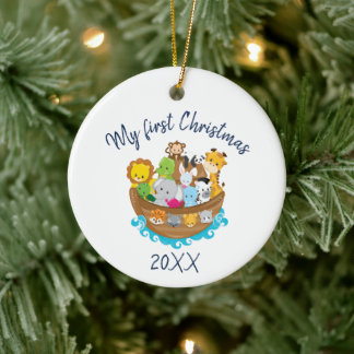 Merry Christmas Noah's Ark Ceramic Ornament