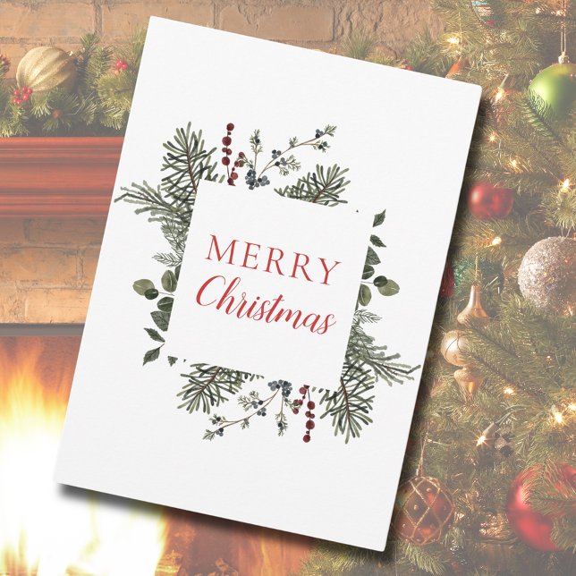 Merry Christmas Non-Photo Watercolor Greenery Holiday Card (Merry Christmas Non-Photo Watercolor Greenery Christmas Card)