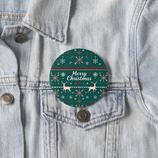 Merry Christmas nordic pattern 3 Inch Round Button (In Situ)