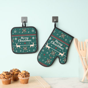 Merry Christmas nordic pattern Oven Mitt & Pot Holder Set