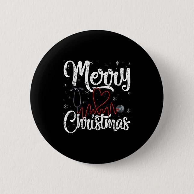 Merry Christmas Nurse Nursing Stethoscope,  2 Inch Round Button (Front)