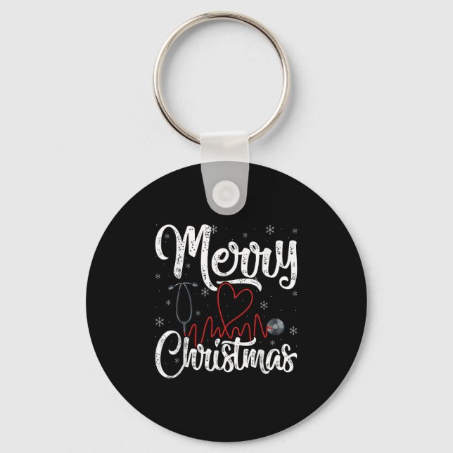 Merry Christmas Nurse Nursing Stethoscope,  Keychain (Front)